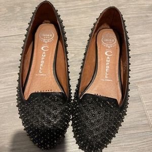 Jeffrey Campbell Martini Black Leather Spiked Ballet Flats Loafer Size 8